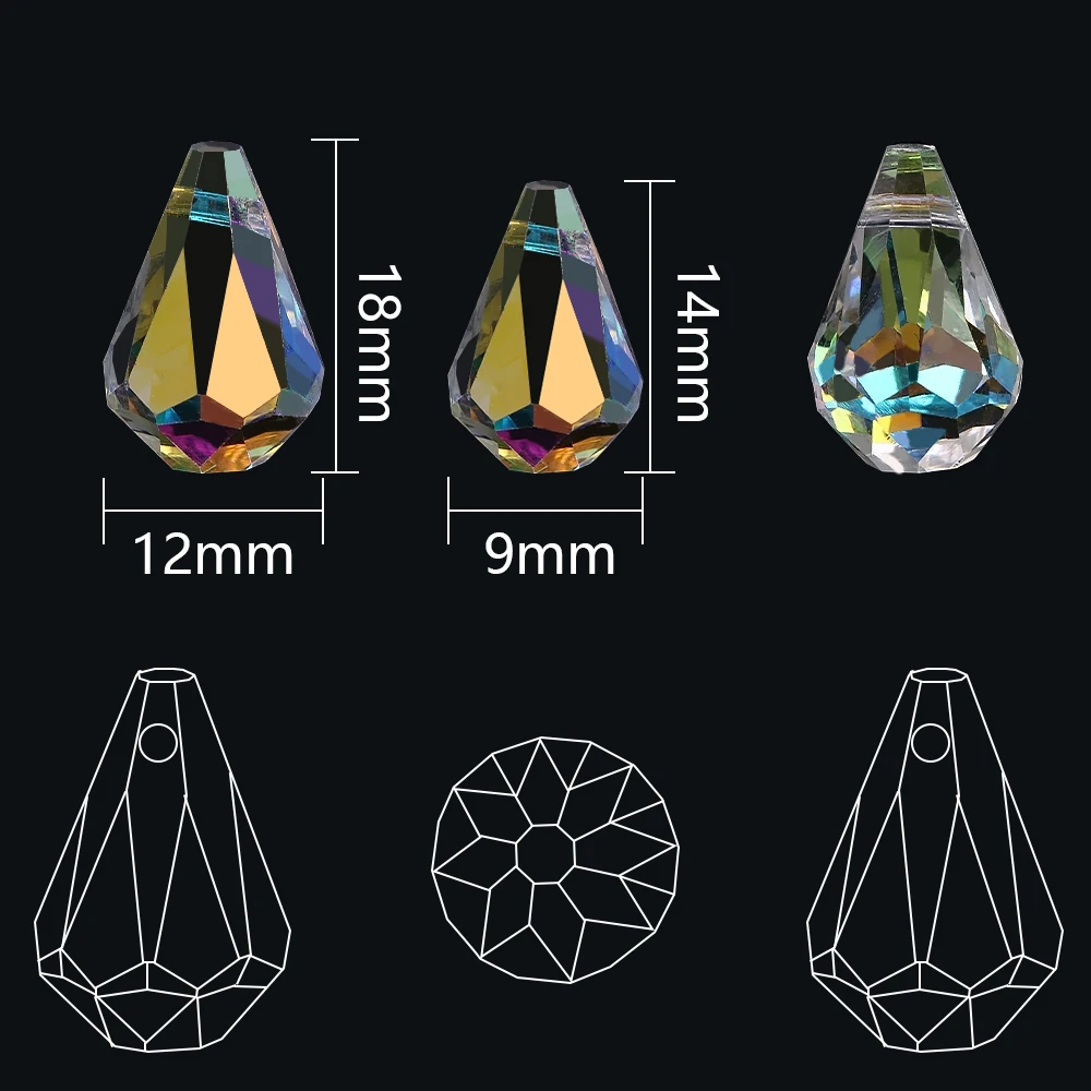 ZHUBI Shiny AB Austria Crystal Drop Pendant Charms Glass Teardrop Beads For DIY Making Jewelry Needlework Accessories Wholesale