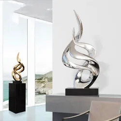 Plating Resin Twisted Shape Sculpture Black Marble Base, Figurines Craft, Abstract Ornament in Hotel, Home Decor Accessories