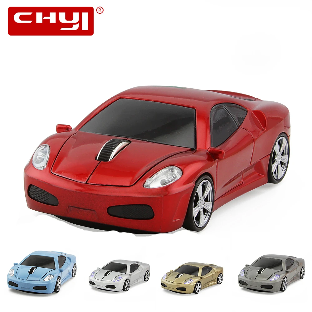 CHYI-ratón de ordenador inalámbrico con forma de coche, periférico pequeño y ergonómico con Usb óptico, diseño 3d de dibujos animados LED, 2,4 Ghz,