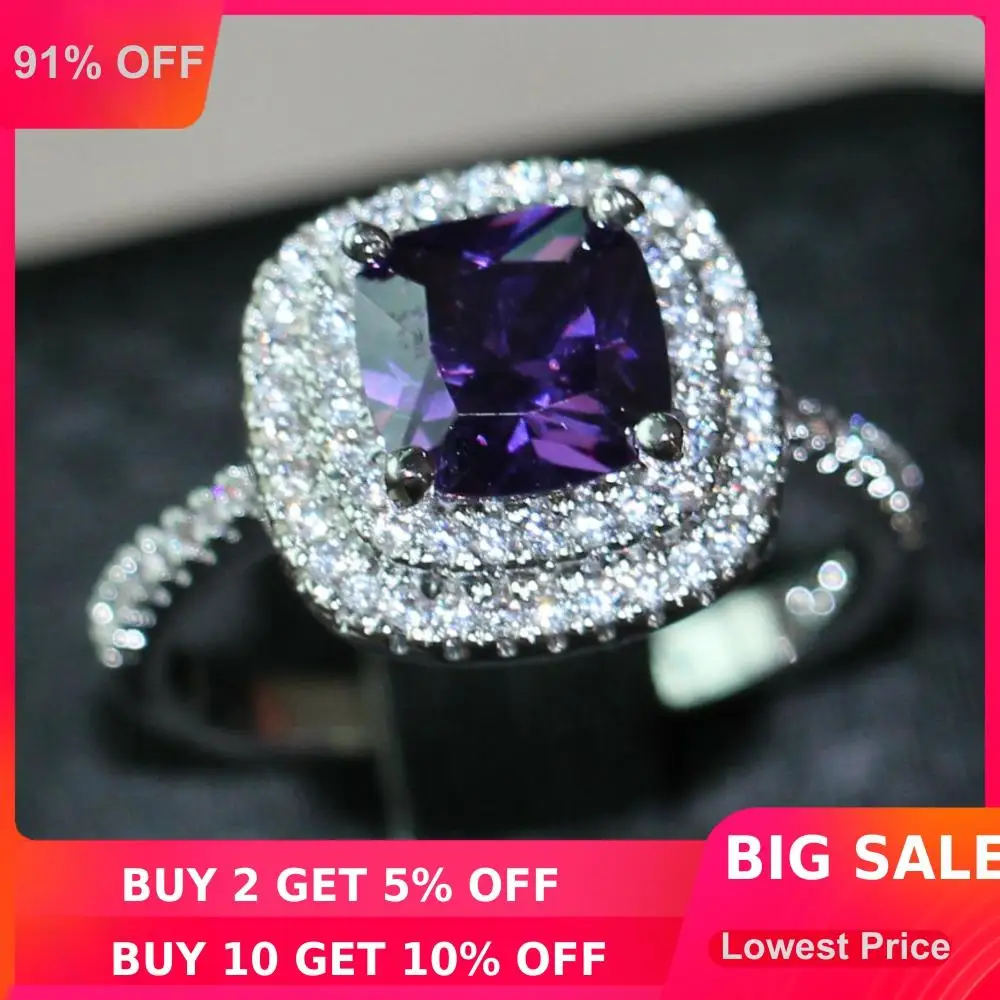 choucong 3ct purple 5A Zircon stone 925 Sterling silver Women Engagement Wedding Band Ring US Size 5-11 Gift