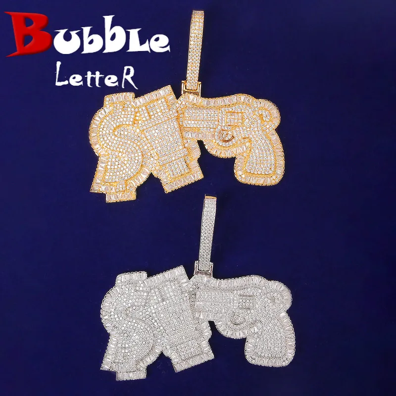 Bubble Letter Dollar Pendant Gun Plug Men Necklace Hip Hop Rock Gold Color Jewelry Free Shipping Items 2021 Trend