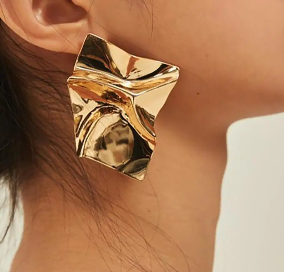 Luxury Colour Gold Suqare Stud Earrings For Women Fashion Jewelry 2023  Earrings Ear Decoration Irregular square geometr