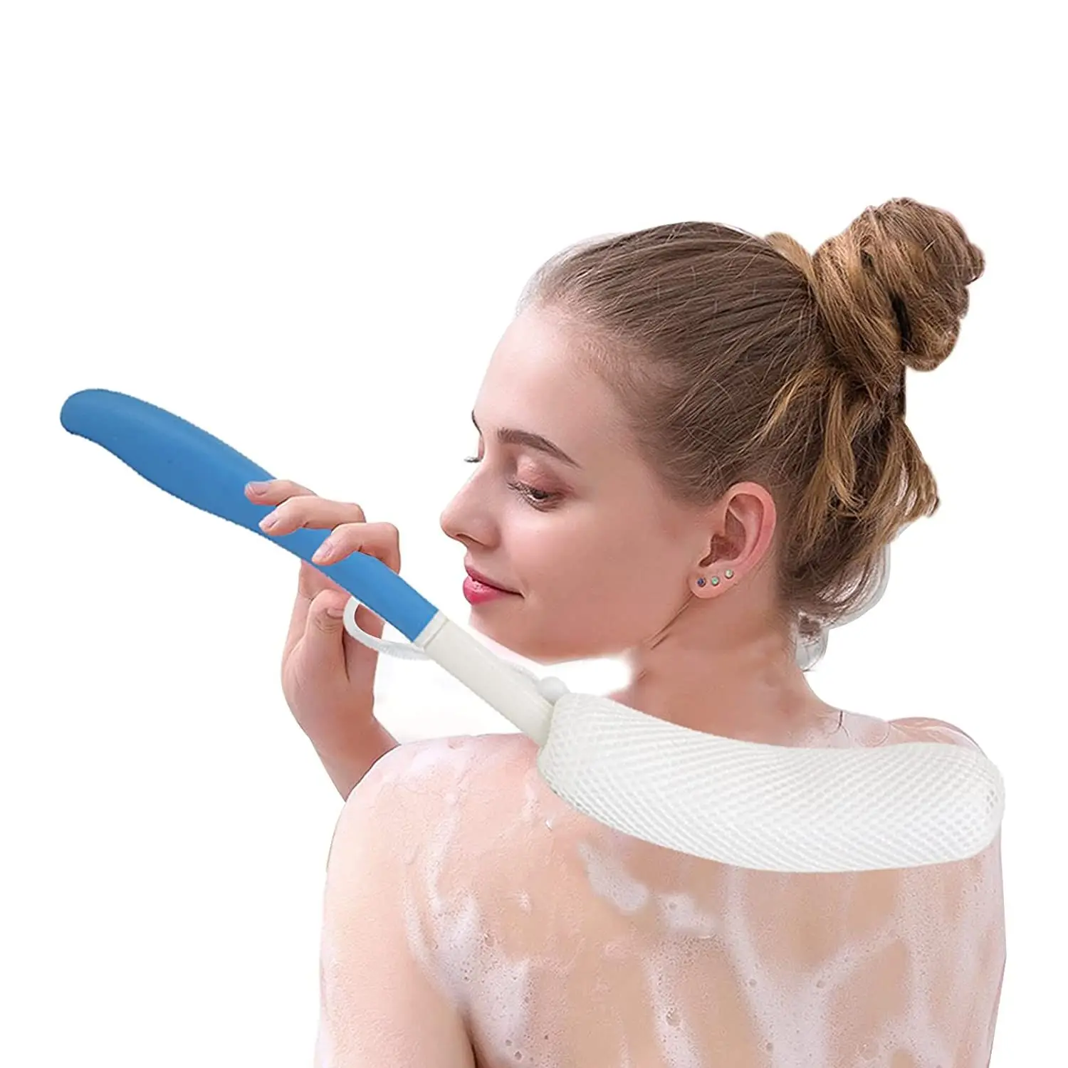 People Bath Sponge Great Ergonomics Suitable For Elderly Silicone Curved Handle Long Anti-Slip Back Scrubber For Shower