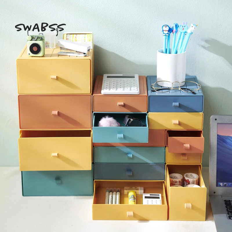 Colorful Small Drawer Box Plastic Desktop Storage Box Office Drawer Cosmetic Box Organize Storage Containers Home Organizer