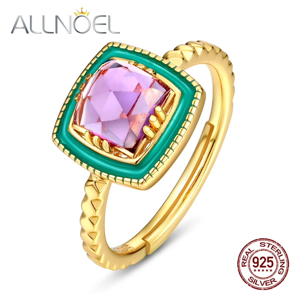 

ALLNOEL 925 пробы Серебряное женское кольцо с натуральным аметистом, регулируемое Золотое обручальное винтажное ювелирное изделие 2022 "Anillos Bijoux", подарки