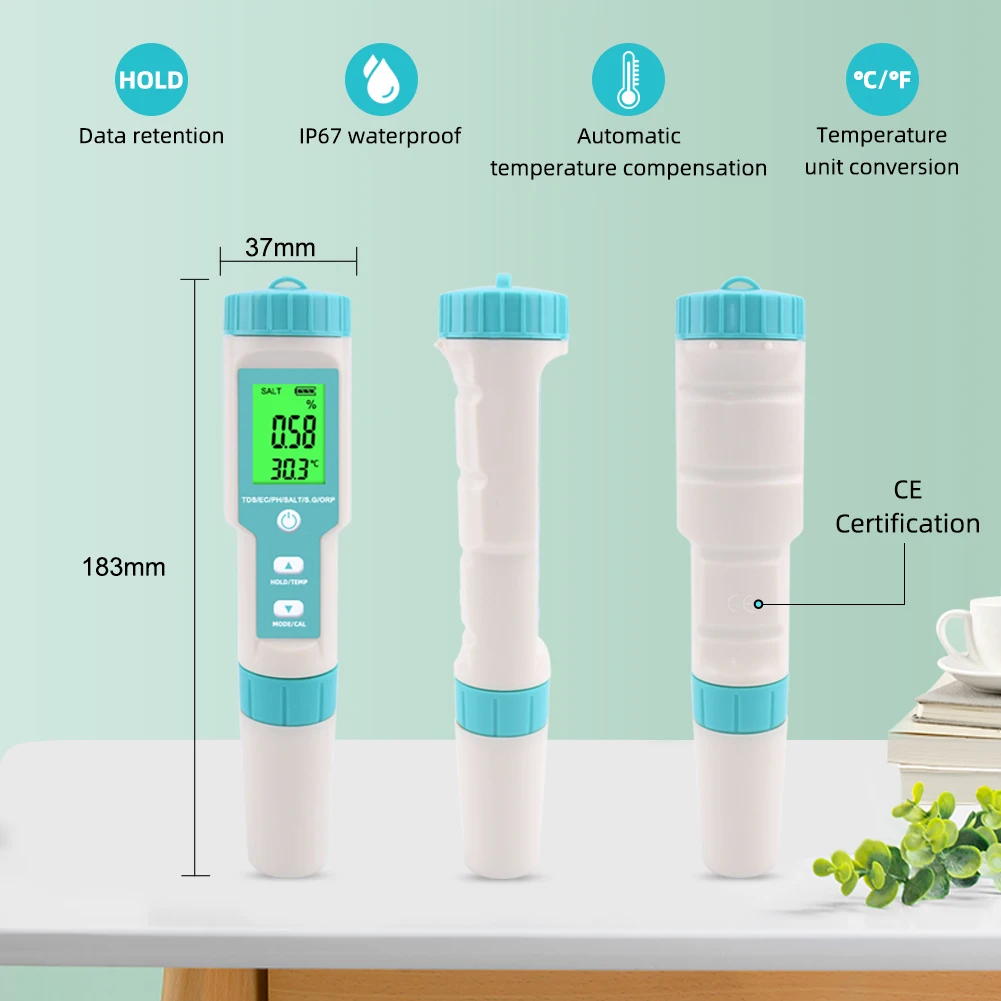 New 7 in 1 PH/TDS/EC/ORP/Salinity /S. G/Temperature Meter C-600 Water Quality Tester for Drinking Water, Aquariums PH Meter