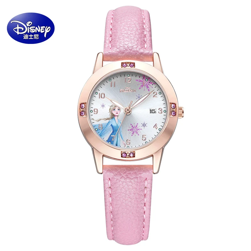 Disney Frozen Elsa Sofia Princess Children Girl Wristwatches Student Watches Pu Waterproof Calendar Luminous Japan Quartz Clocks