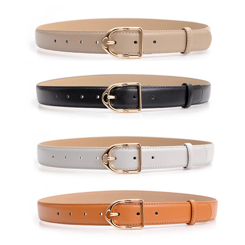 

Women Fashion Solid gold pin Buckle Waist Belt Metal Buckles Casual Real Leather Belts HOT Leisure Dress Jeans cowskin Waistband