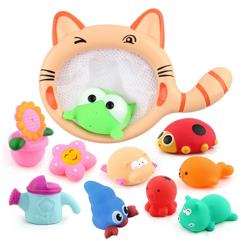 Fishing Toys Network Bag Pick up Toy Kids Soft Rubber Animals Summer Swimming Play Water Bath Doll Water Spray Bath Toys