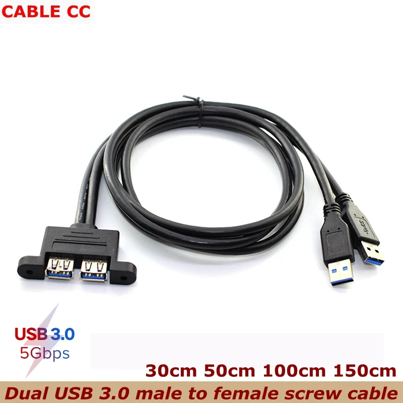 With Screw Panel Mounts Computer Host Cable 5gbp/s Two Combo Dual USB 3.0 Male to USB 3.0 Female Extension Cables