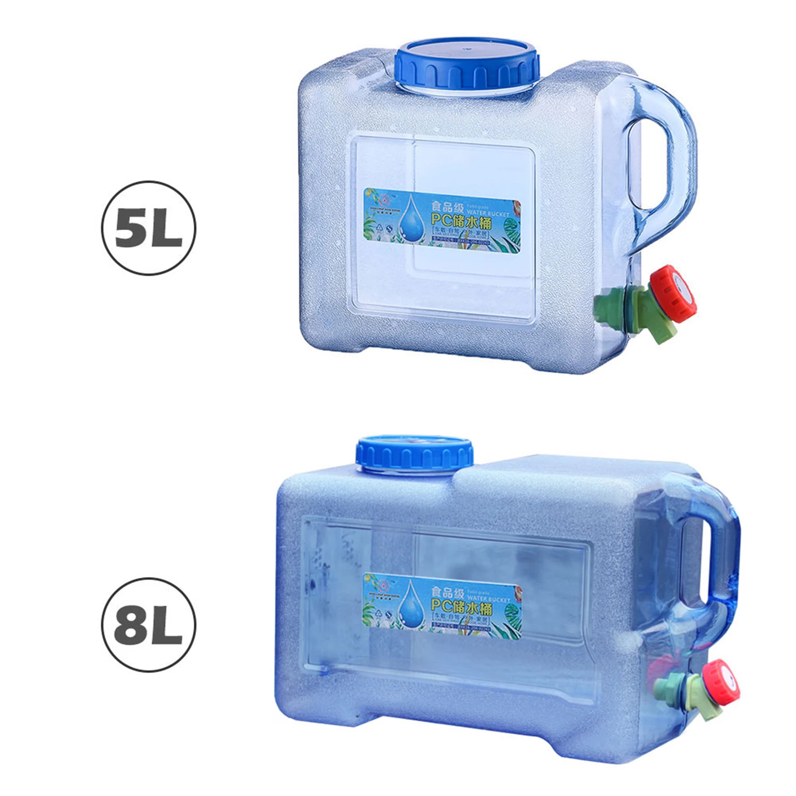 5/8L Car Portable Handheld Water Container PC Outdoor Self-Driving Tour With Faucet Camping Square Barrel Plastic Storage Bucket