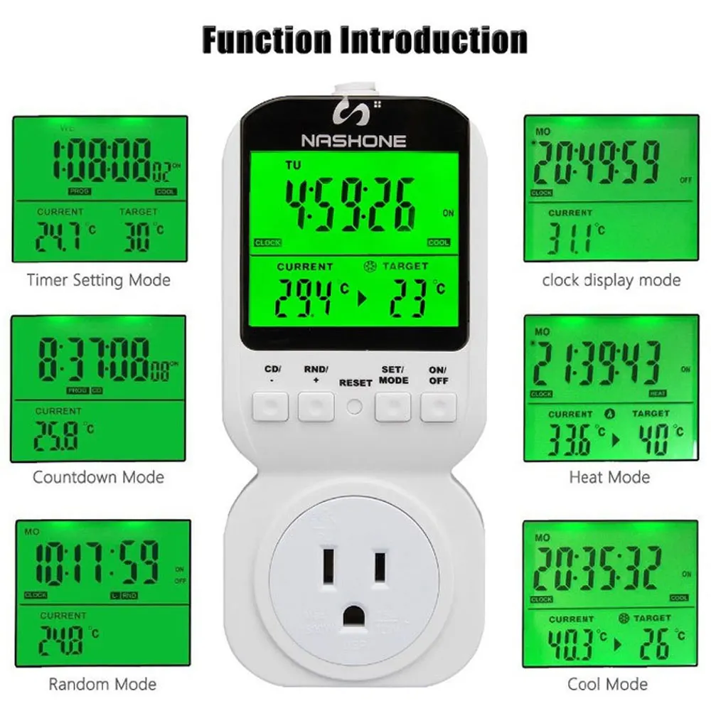 Nashone Multi-FunctionThermostat Timer Switch Socket with Sensor Probe Adjustable temperature thermostat Mechanical Timer Socket
