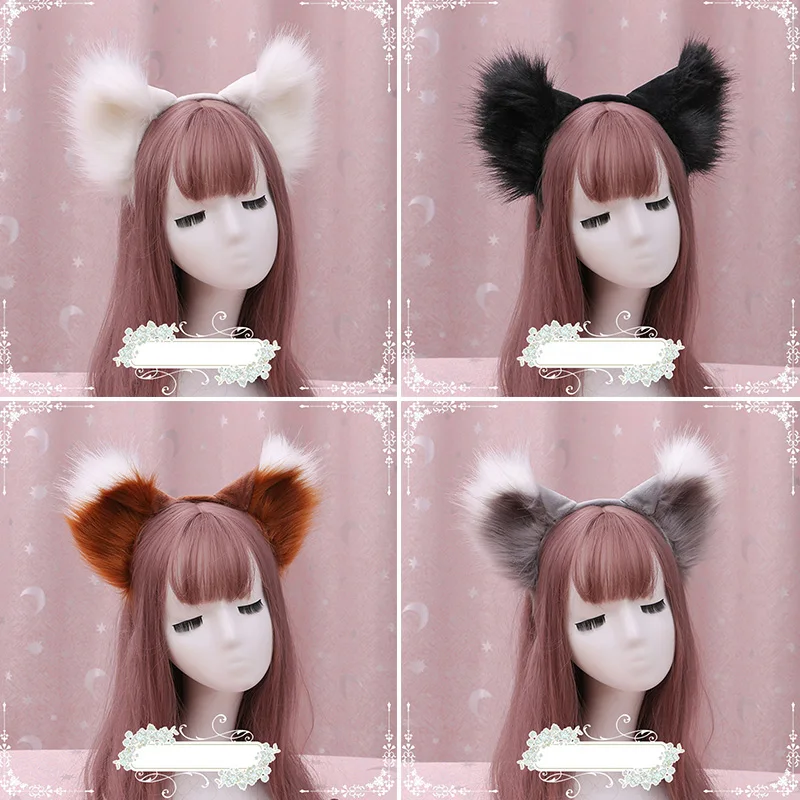 Hot Sale Cat Fox Ears Hairband Cosplay Costume Fox Plush Head Band Headwear Long Girls Kid Cartoon Hair Accessories