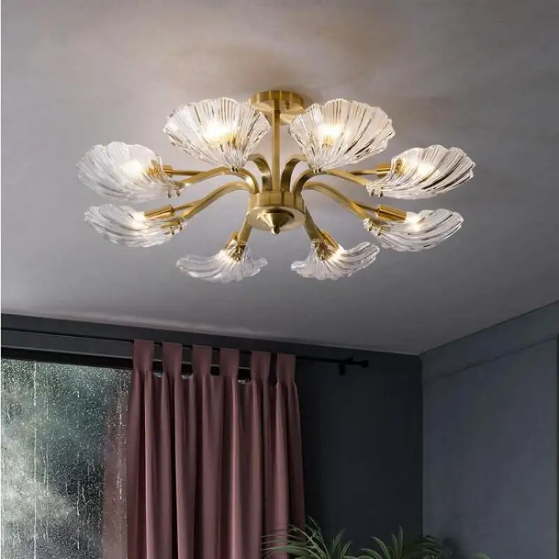 Antique glass ceiling lamps Novelty shell copper kitchen light E14 surface led light for dining room bedroom led ceiling lights