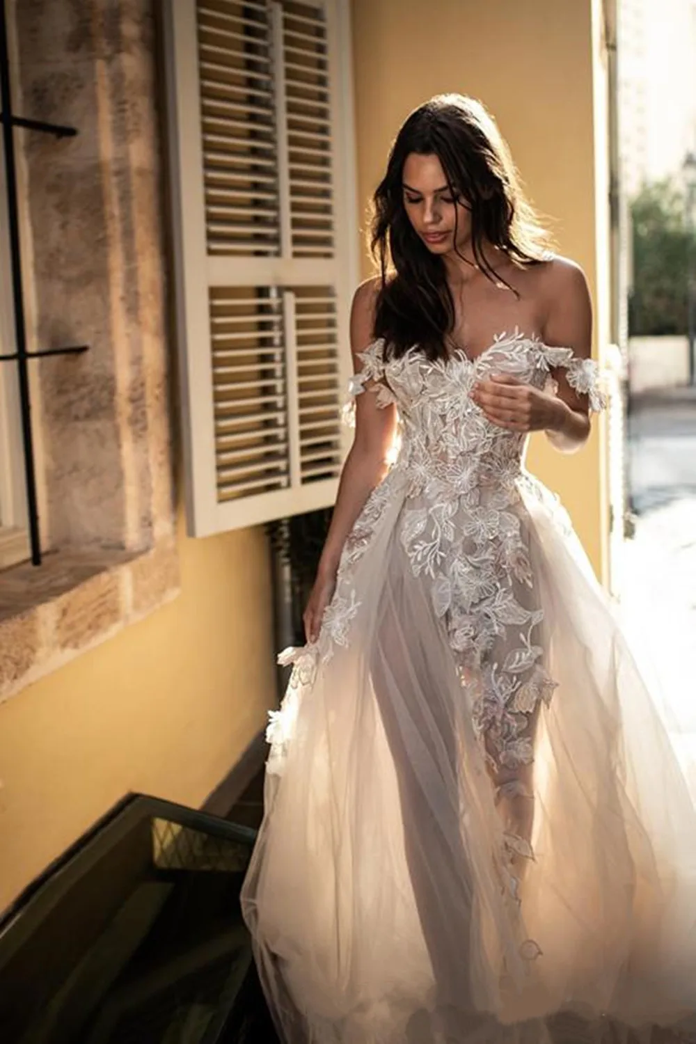 Bohemian Beach Wedding Dresses Off The Shoulder Lace 3D Floral Applique Boho Bridal Dress Custom Made A Line Cheap Wedding Dress