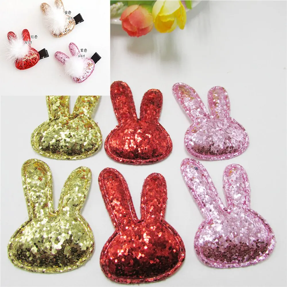 

100PCS/Lot Thick Glitter Rabbit Easter Bunny Padded Applique Crafts For Headwear Garment Accessoires