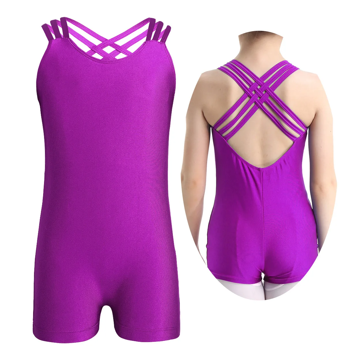 Kids Teens Sleeveless Ballet Gymnastics Leotards Girls Solid Color Gym Unitards Sports Workout Jumpsuit Child Practice Dancewear