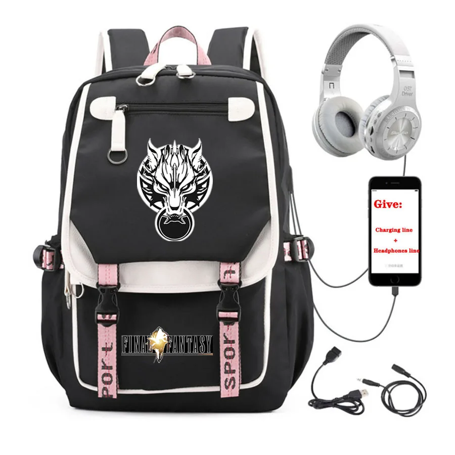 

anime Final Fantasy backpack Women men Travel Backpack student School book Bag USB Charging teenagers Laptop packsack