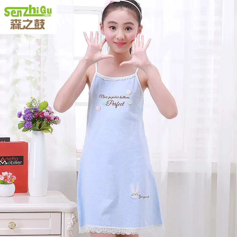 Summer new style cotton lace thin nightdress girl sweet and cute princess comfortable and cool natural sling dress home service