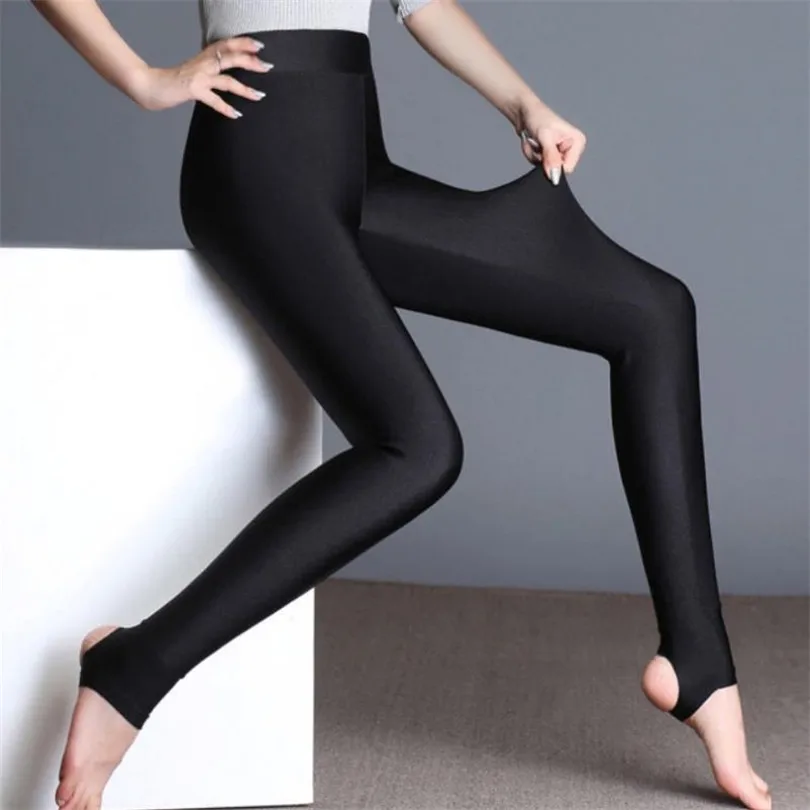 VIIANLES Workout Leggings Shiny Pants Women Shiny Leggings Solid Color Fitness High Elastic Spandex Elasticity Push Up Trousers