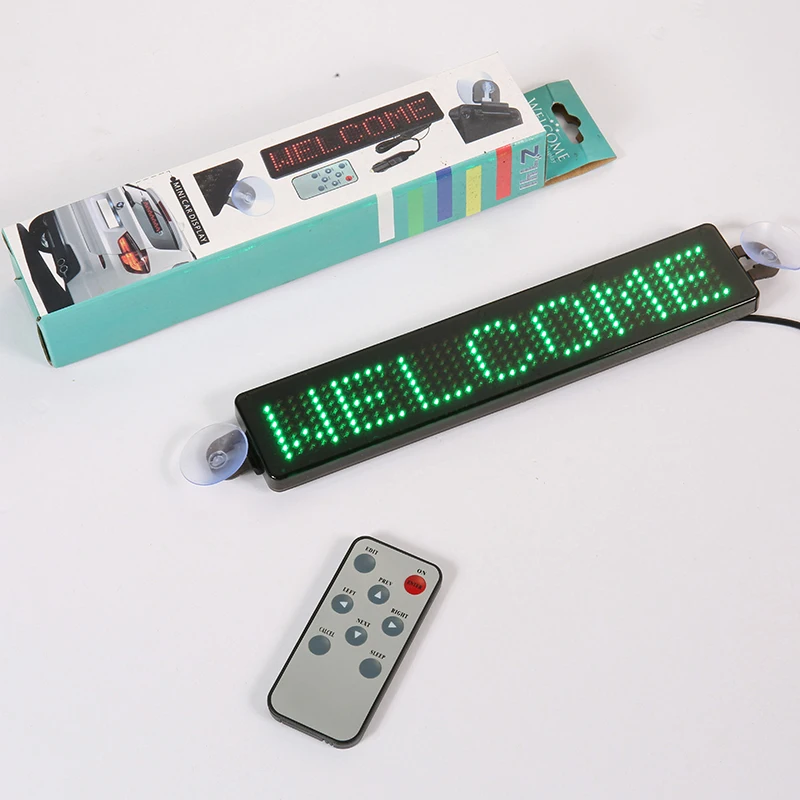 Carro programável LED Display Screen, Controle Remoto, Mensagem de rolagem, Veículo LED Sign, Cabo, 23cm, 12V, 7x41 Pixels