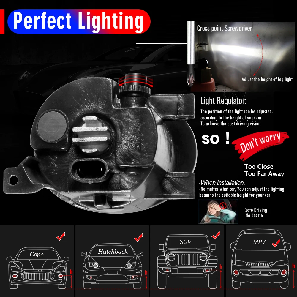 2 X Canbus Fog Light Assembly For Volkswagen VW Tiguan (5N_) 2012-2016 30W 6000LM Car LED Lens Fog Daytime Running Lamp 9006 12V