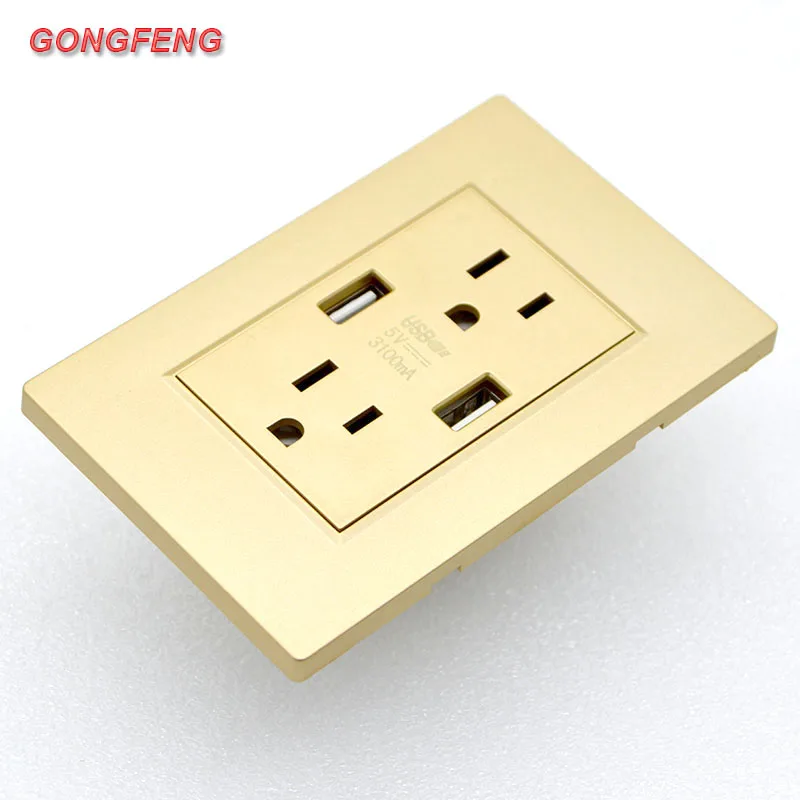 

US Standard NEW Wall Socket with USB Intelligent Charging American standard Jack 15A 5V 3.1A Black, White ,Gold Special