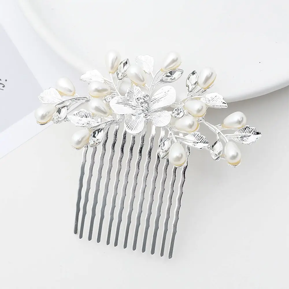 Minority Women Flowers Pearl Temperament Rhinestone Hair Stick Hair Accessories Five-tooth Hair Comb Korean Style Headwear