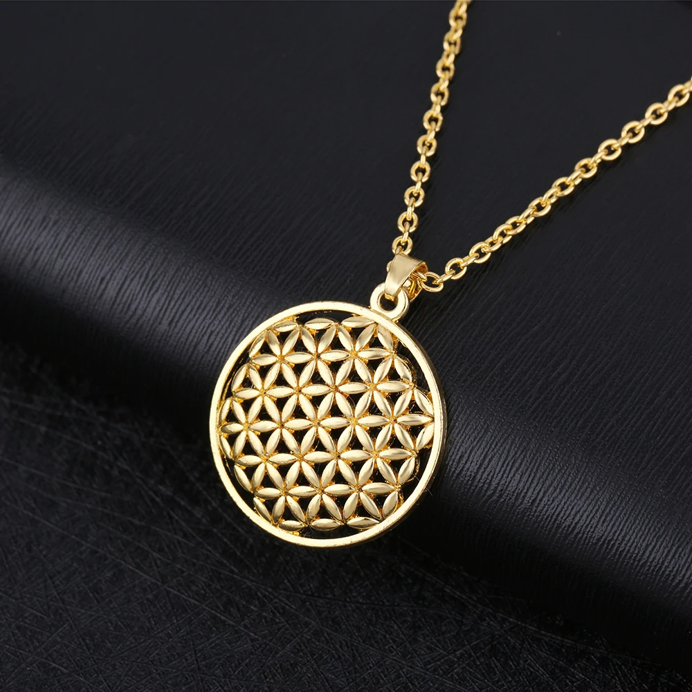 LIKGREAT Flower of Life Mandala Pendant Necklace Sacred Geometry Jewelry Accessories Amulet Best Gift Adjustable Link Rope Chain