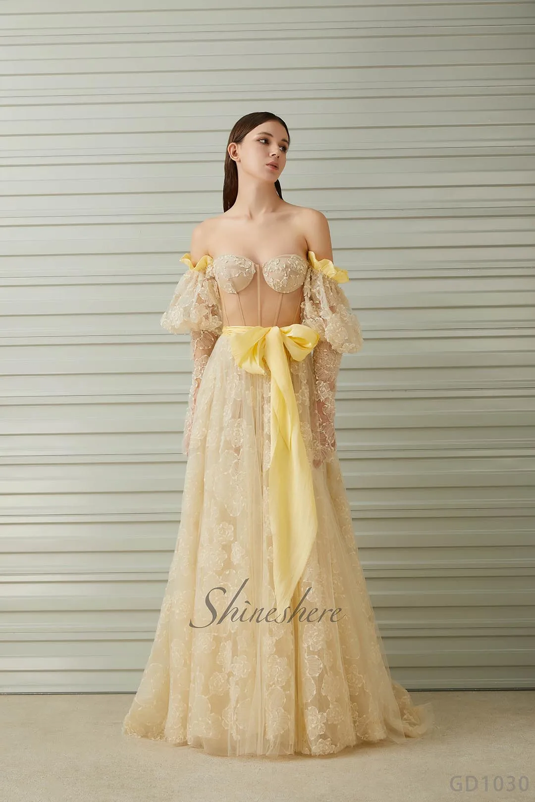 Jusere evening dress elegant party dress with long sleeves off the shoulder evening gown with sweep train