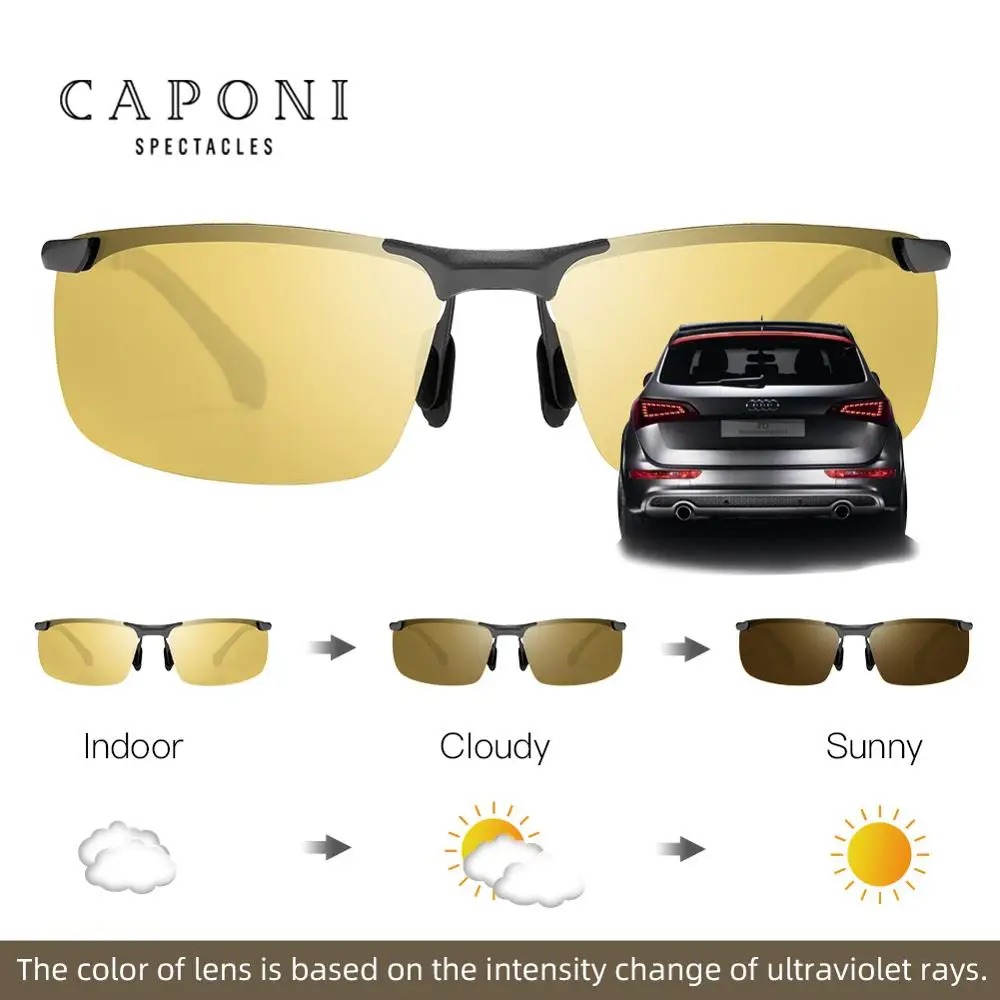 CAPONI Night Vision Sunglasses Polarized Photochromic Sun Glasses For Men Oculos Yellow Driving Glasses gafas de sol BSYS3066