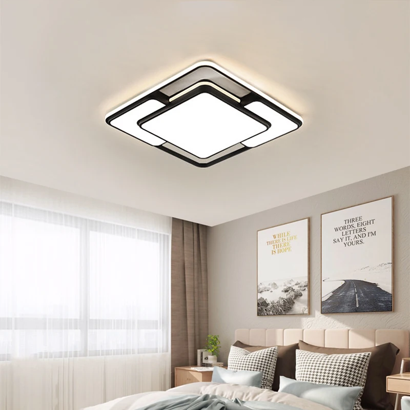 Modern Black LED Ceiling Light Square Rectangle Lighting for Living Room Bedroom Study Room Ceiling Lamp Light Fixture