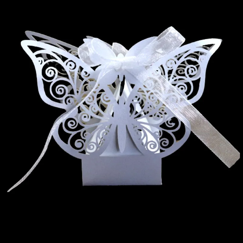 

50Pcs Butterfuly Laser Cut Wedding Bridal Favors Gifts Box Candy Boxes With Ribbon Christening Baby Shower Wedding Party Decor