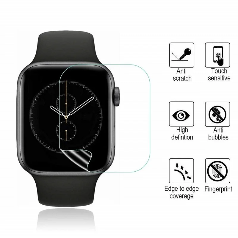 For Apple Watch Series9 8 7 6 5 4 Soft Protective Film 41 45 38 40 42 44 mm Full Cover Transparent Sticker Screen Protector Film