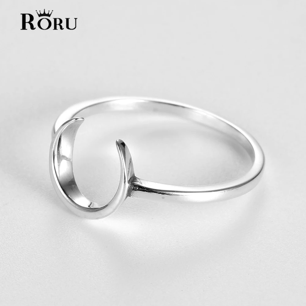 RORU 100% Real Pure Silver Simple Big Moon Rings for Women Men Ladies Statement Jewelry Wedding Finger Ring Gifts 2021 New