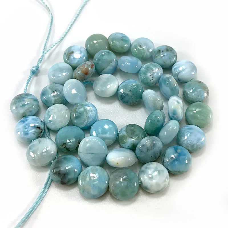 

10mm Natural Larimar Beads 15'' Blue Coin DIY Loose Stone Beads For Jewelry Making Beads Women Men Bracelet Necklace Gift