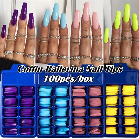 24/100Pcs Candy Color False Nail Tips Full Cover Matte Acrylic Ballerina Fake Nails Tip DIY Beauty Manicure Extension Tools