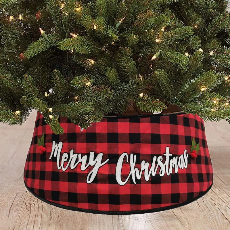 New Arrival Embroidered Merry Christams Black Red Checkered Christmas Tree Dress and Christmas Tree Ornaments