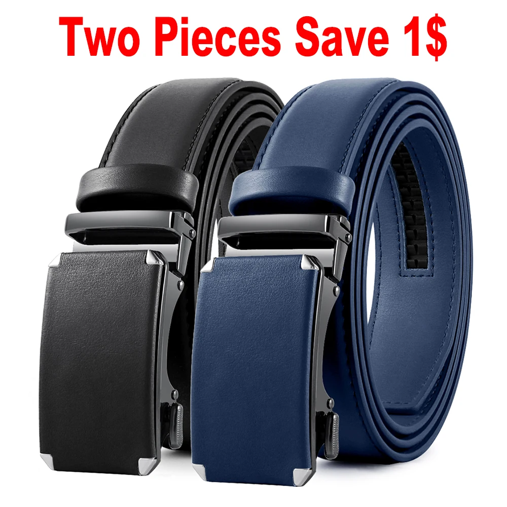 DOOPAI Multicolor Genuine Leather Men's Belts Fashion Business Automatic Buckle Straps Ratchet Cow Leather Waistband 3.5cm Width