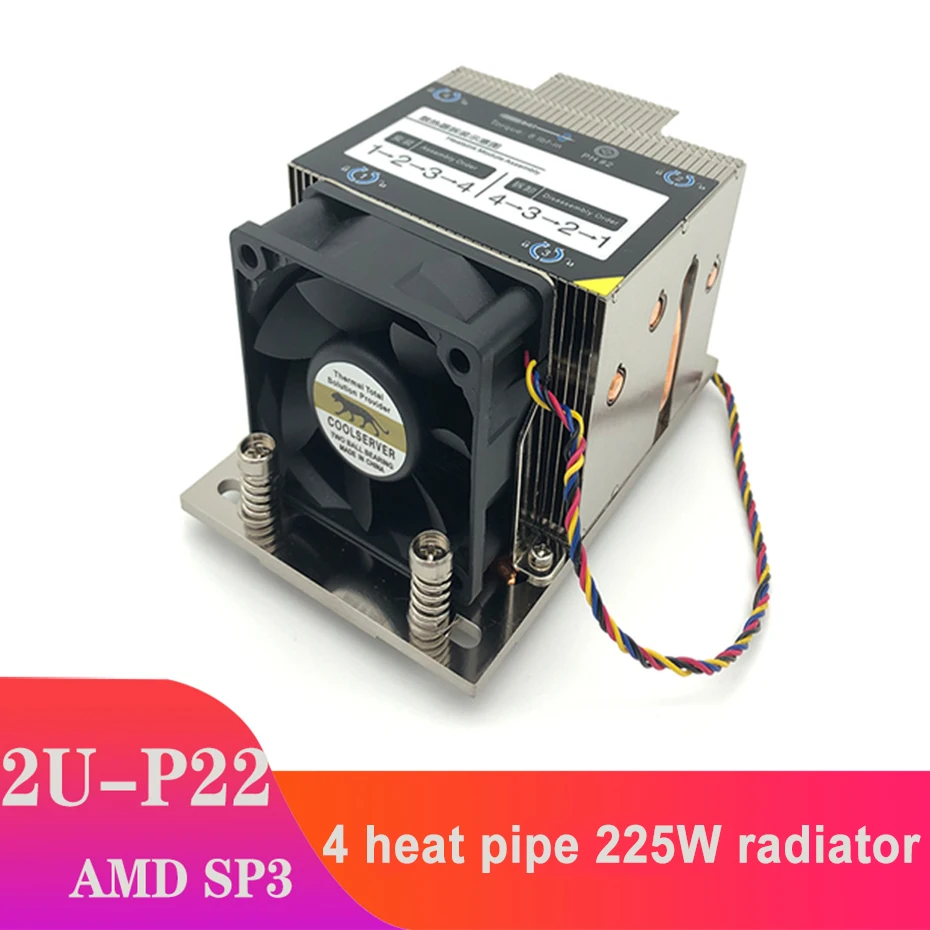 Imagem -01 - Coolserver-cpu Radiador do Servidor 2u P22 Tubulação de Calor Sopro do Lado do Computador Ventilador Silencioso Fundo de Cobre Amd Sp3