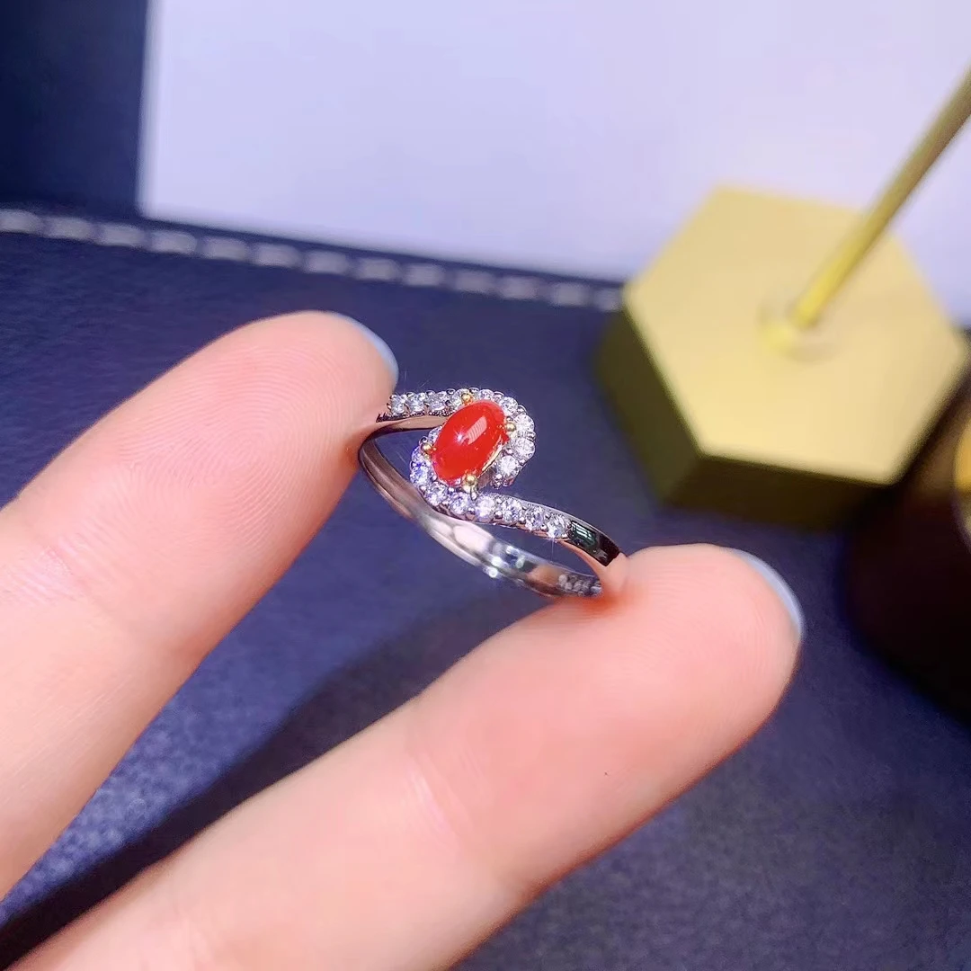 Elegant Red Coral Ring 100% Natural Red Coral Silver Ring 925 Silver Precious Coral Jewelry Brithday Gift for Woman