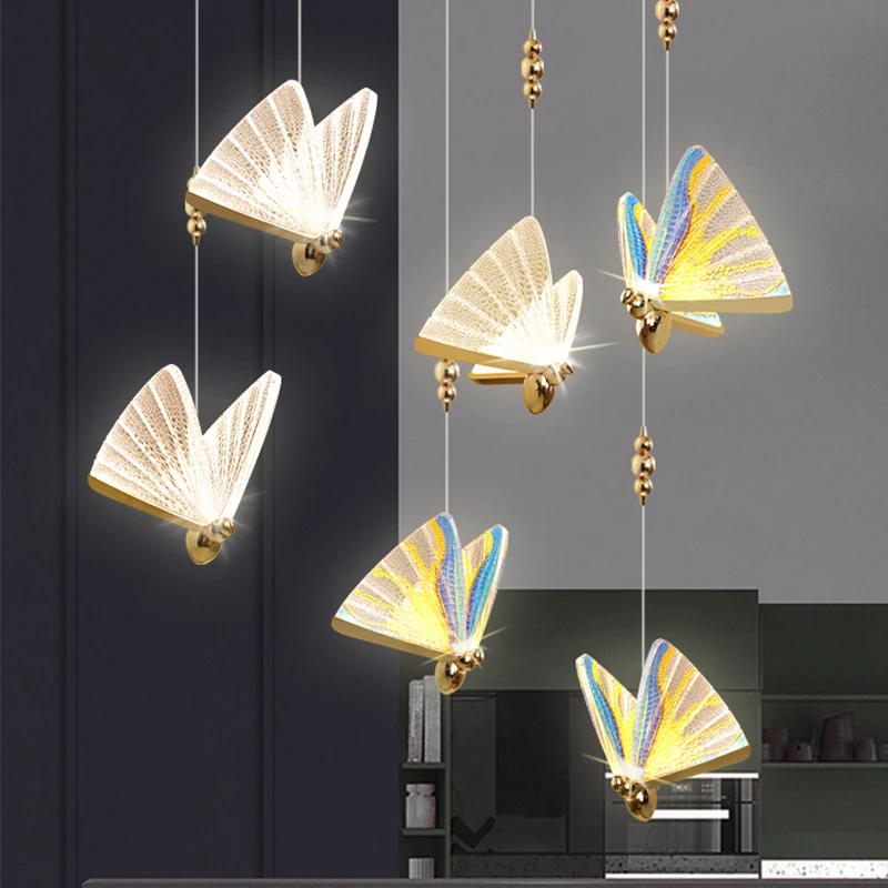 

Modern Pendant Lamps Butterfly Luxury Stair for Bedroom Hanging Bedside Indoor Lighting Dining Room