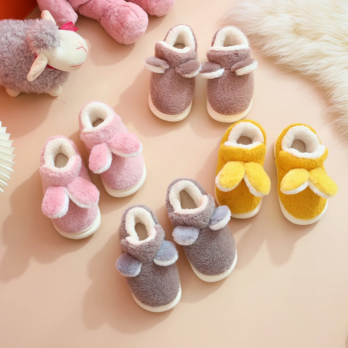 Winter Children Rabbit Furry Slippers Kids Soft Plush Warm Home Floor Shoes Boys Girl Sneakers Non-slip Indoor Cotton Slippers