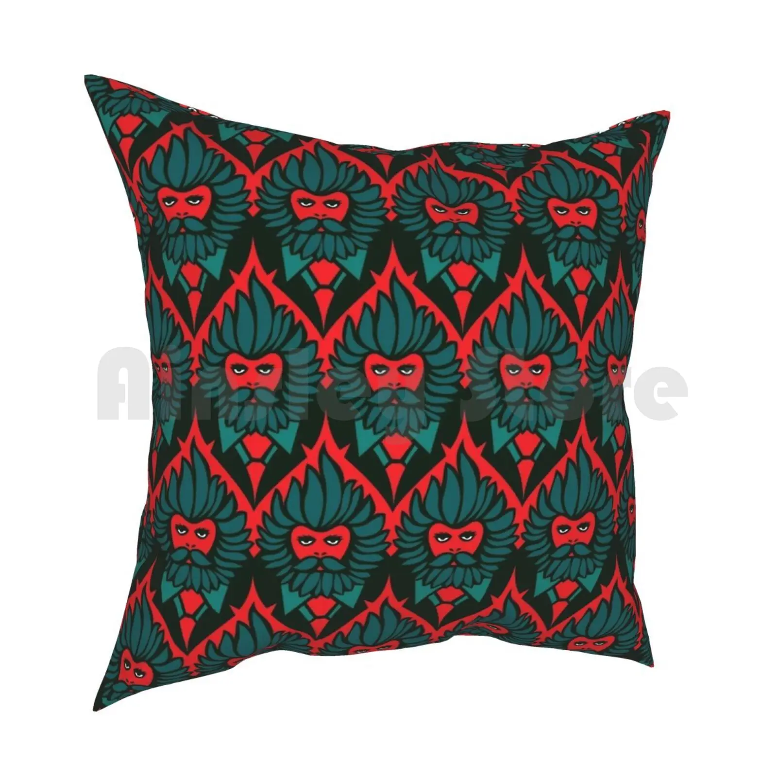 Red Beardies Pillow Case Printed Home Soft Throw Pillow Beards Baroque Flowers Pattern Fun Quirky Sarahwouters Vintage