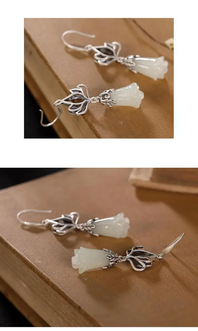 LODMLOER Boucles D'oreilles En Jade Pour Femmes - S925 Boucles D'oreilles En Jade Zircon Avec Nœud Incrusté Chinois Vintage, Accessoires De Bijoux De Luxe Élégants Et Légers