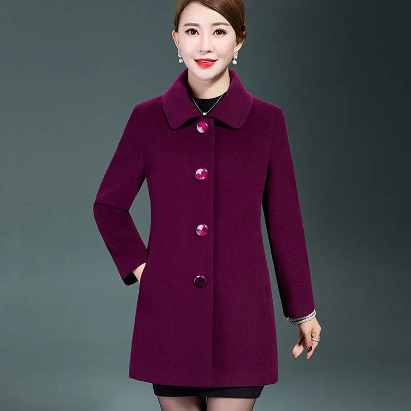 

2024 New Fashion Women Jacket Woolen Cloth Autumn Winter Middle-aged Slim Overcoat Female Mid Long Overcoat Ladies Coats