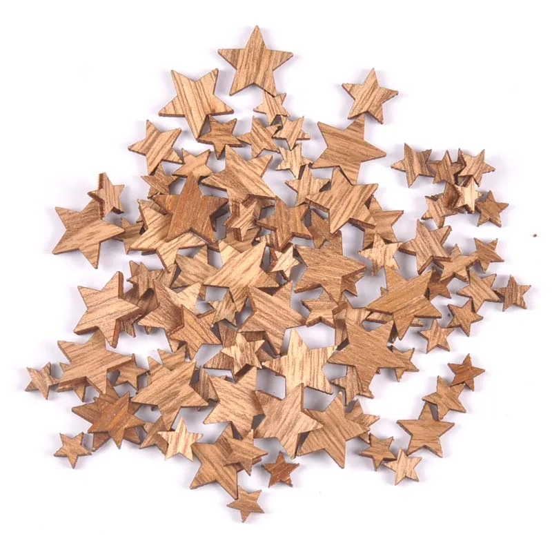 100pcs Wood Mini vintage Heart/Star Shape Wedding Table Scatter Decor Unfinished Wooden Scrapbooking Crafts Ornaments