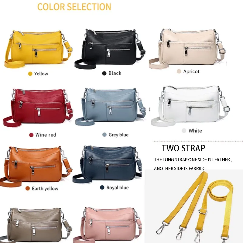 Multifunction Women Leather Bag Simple Casual Shoulder Bag Genuine Leather Lady Handbag Brand Designer Lady Crossbody Bag Purse