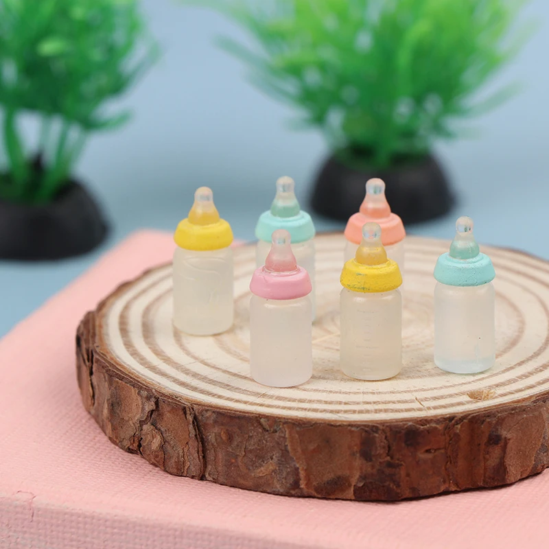 6Pcs 1:12 Dollhouse Miniature Mini resin Milk Bottle Feeding Bottles Simulation Toys Doll House Accessories