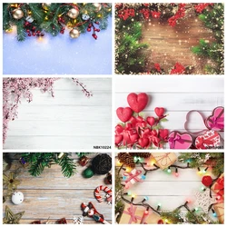 Laeacco Photography Backgrounds Christmas Wooden Board Flowers Dessert Pet Portrait Photo Backdrops Baby Newborn Photozone